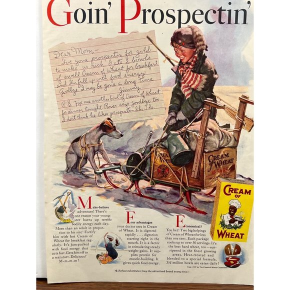 Cream of Wheat Cereal Vintage Print Ad 1938 Goin' Gold Prospectin' Gold Boy Dog - Picture 5 of 5